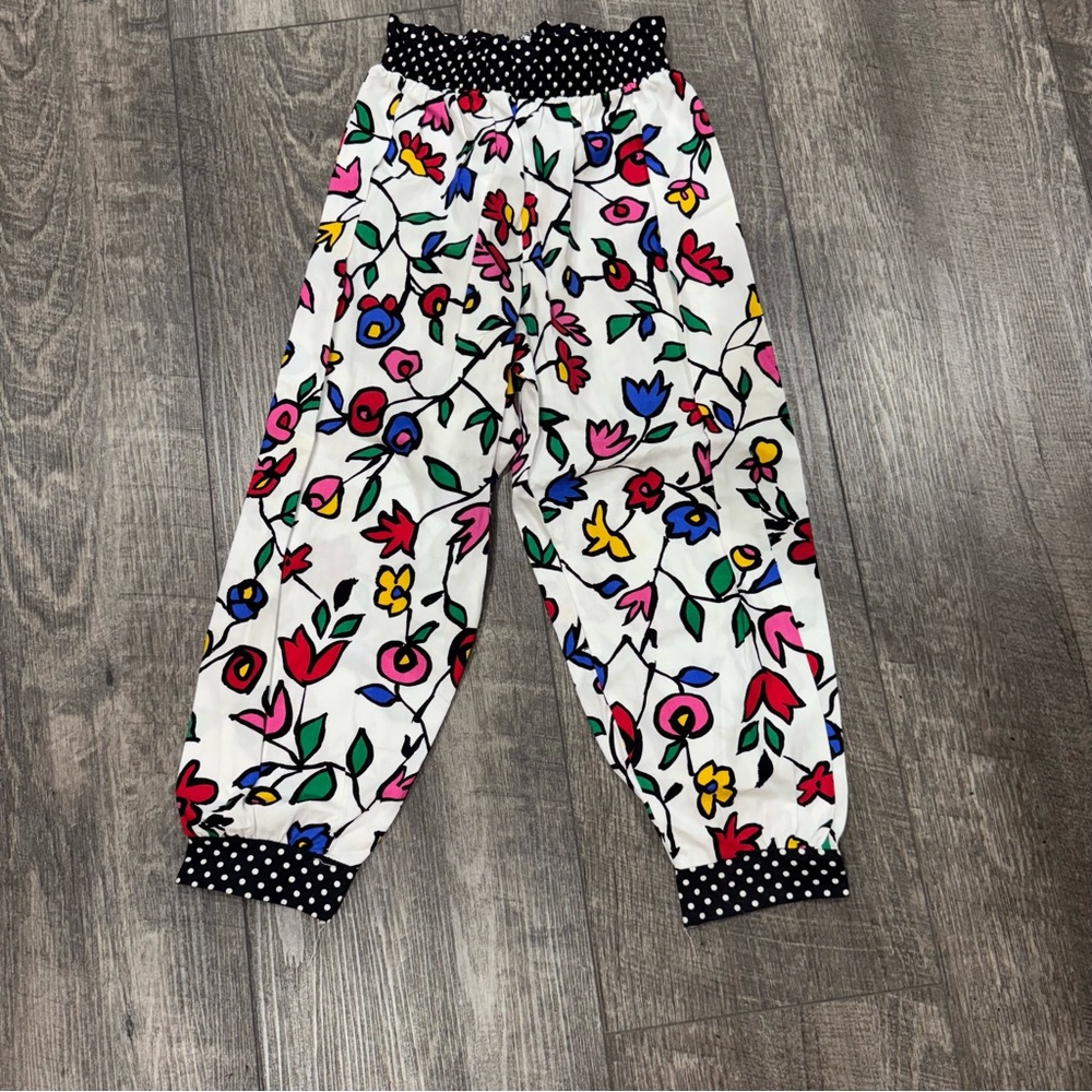 Girls size 5 English Toffee‎ Floral Patterned Pants with Polka Dot Trim